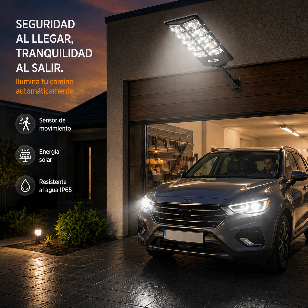 Lámpara solar con 10 luces LED y sensor de movimiento