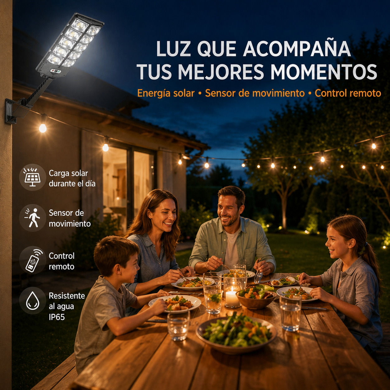 Lámpara solar con 10 luces LED y sensor de movimiento